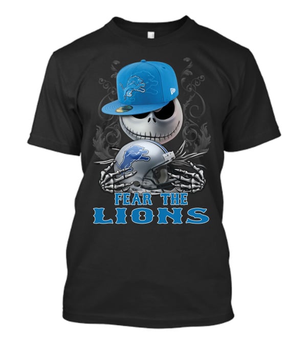 Fear The Lions Skull With Detroit Lions Cap And Helmet T-Shirt