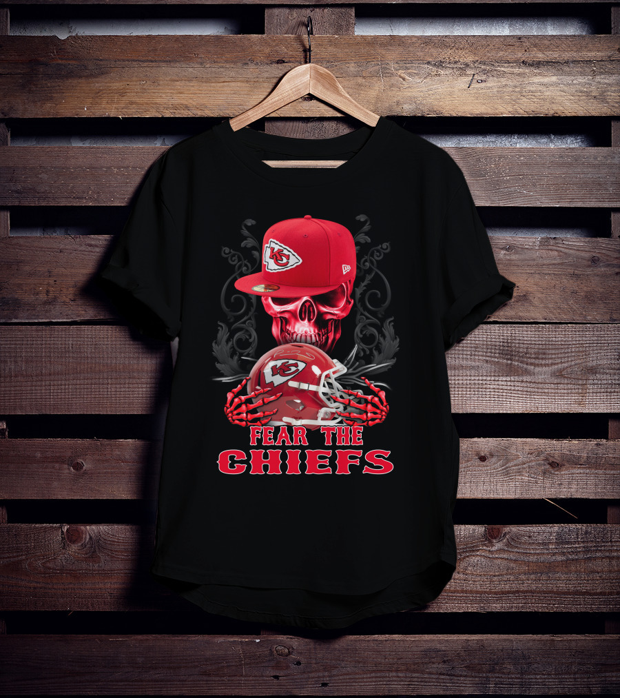 Fear The Chiefs Kansas City Chiefs Skull Helmet Cap T-Shirt