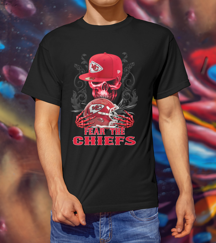 Fear The Chiefs Kansas City Chiefs Skull Helmet Cap T-Shirt