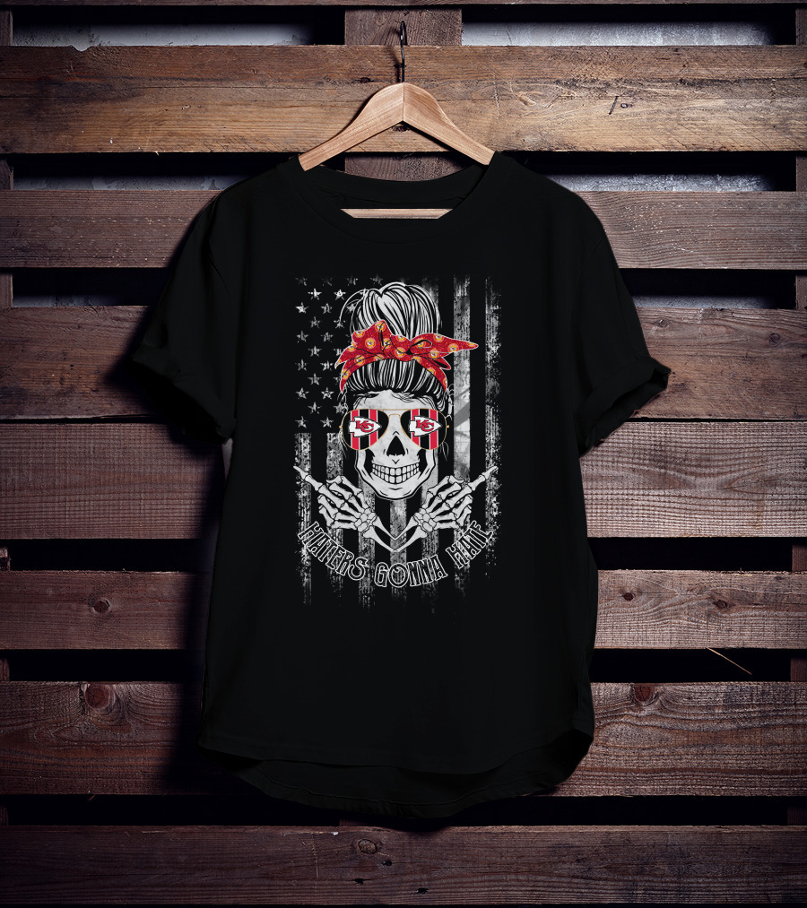 Haters Gonna Hate Kansas City Chiefs Skeleton Skull Usa Flag T-Shirt