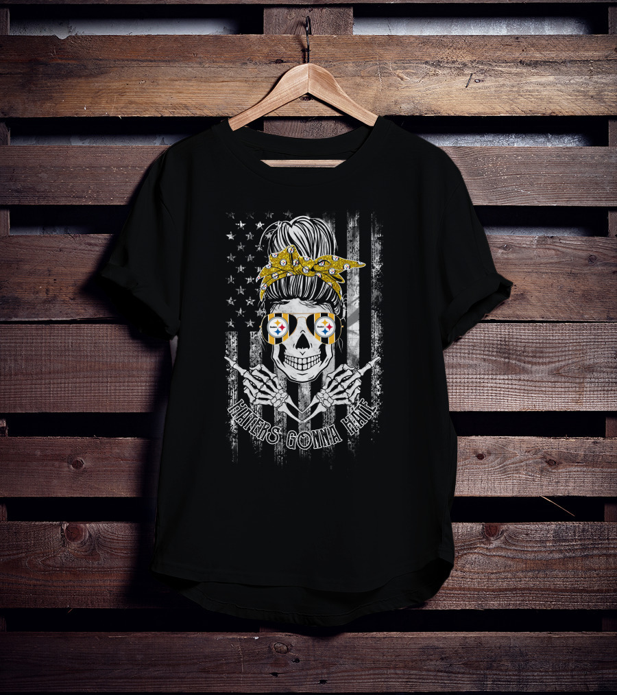 Haters Gonna Hate Pittsburgh Steelers Skull Bandana Bow Flag Sunglasses T-Shirt