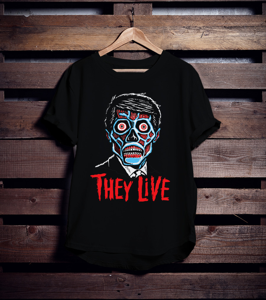 They Live Alien Skull Face Red Blue Mask T-Shirt