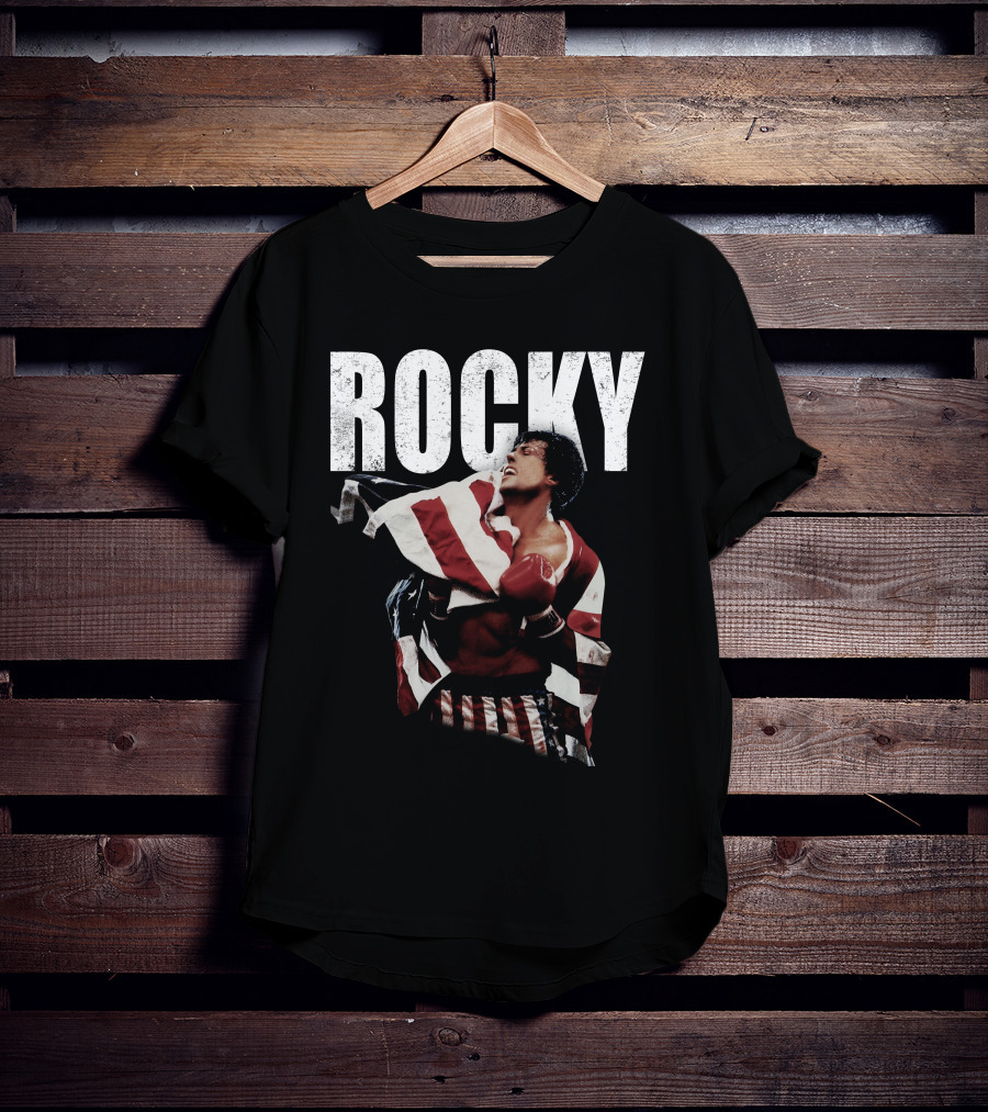 Rocky American Flag Victory Pose T-Shirt
