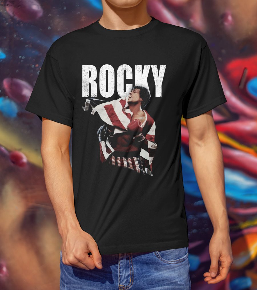 Rocky American Flag Victory Pose T-Shirt