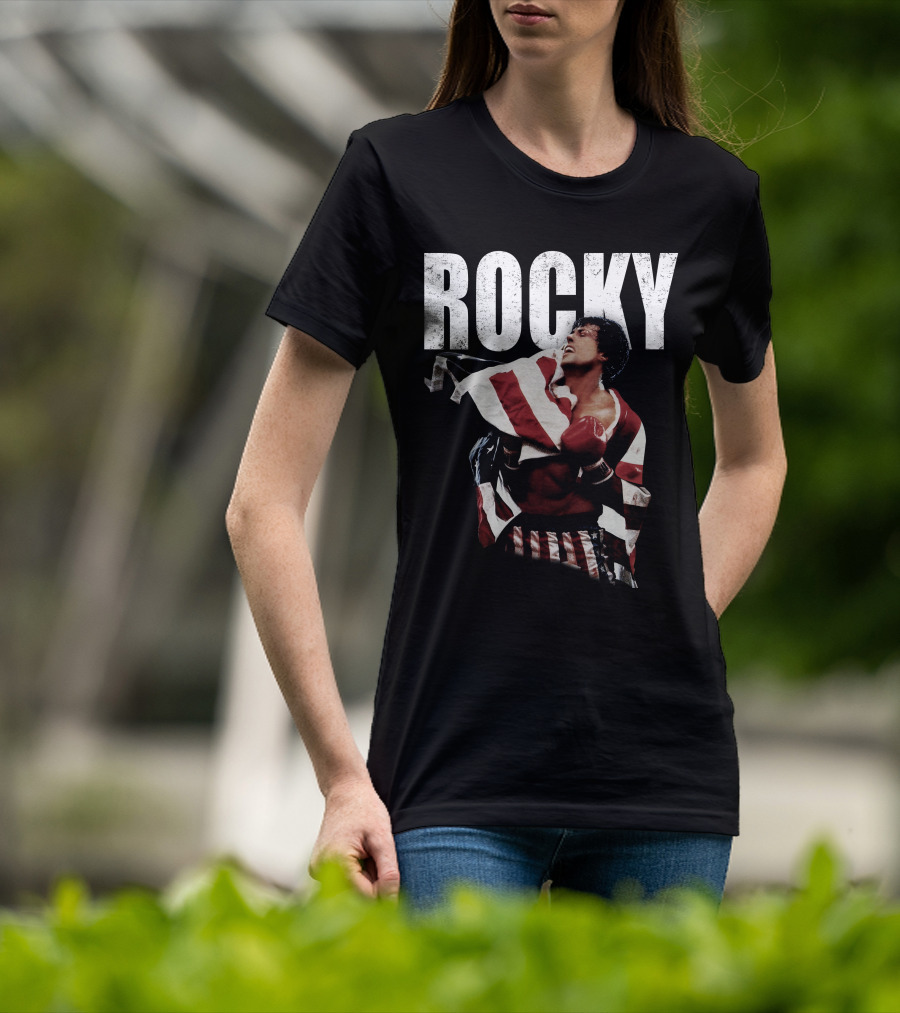 Rocky American Flag Victory Pose T-Shirt
