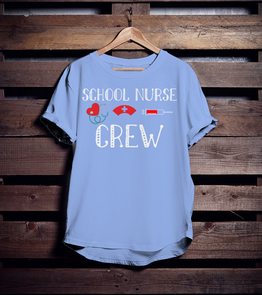 School Nurse Crew Heart Stethoscope Cap Syringe T-Shirt
