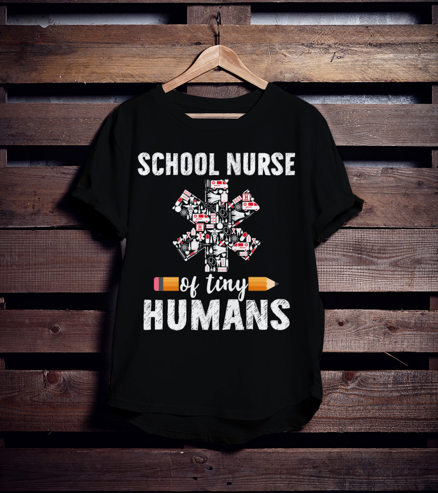 School Nurse Of Tiny Humans Emergency Symbols Pencil Cross T-Shirt
