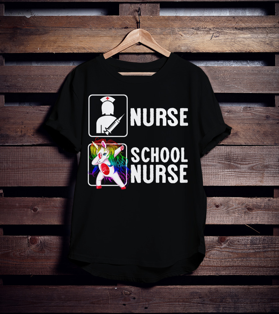 Nurse School Nurse Unicorn Rainbow Contrast T-Shirt