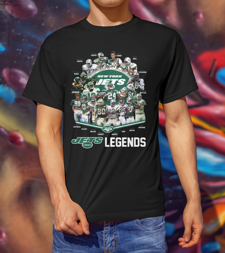 New York Jets Legends Revis Namath Martin Klecko Toon Maynard T-Shirt