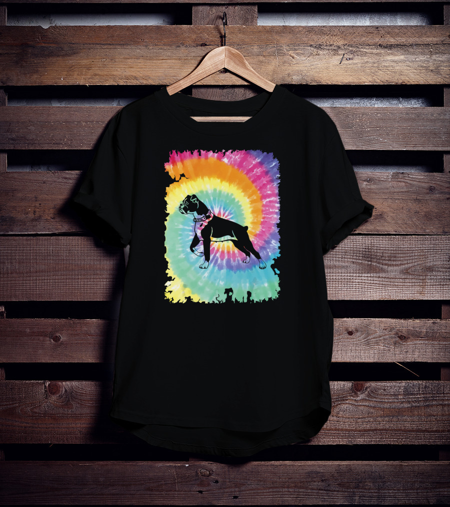 Colorful Tie Dye Boxer With Family Rainbow Spiral T-Shirt