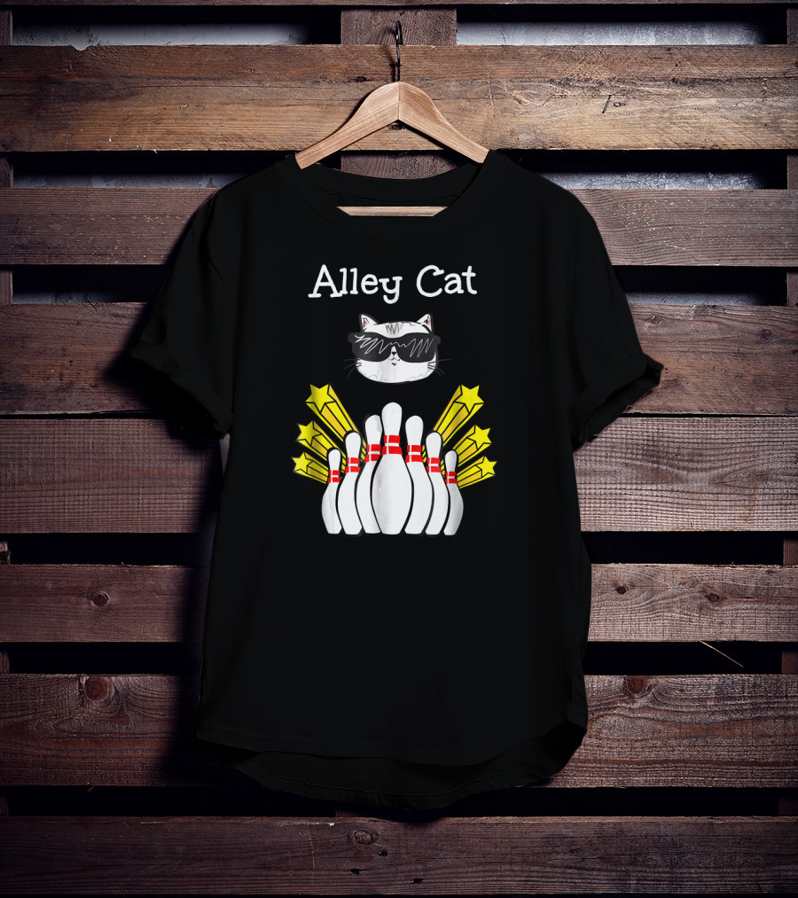 Alley Cat Cool Funny Bowling Stars And Pins T-Shirt
