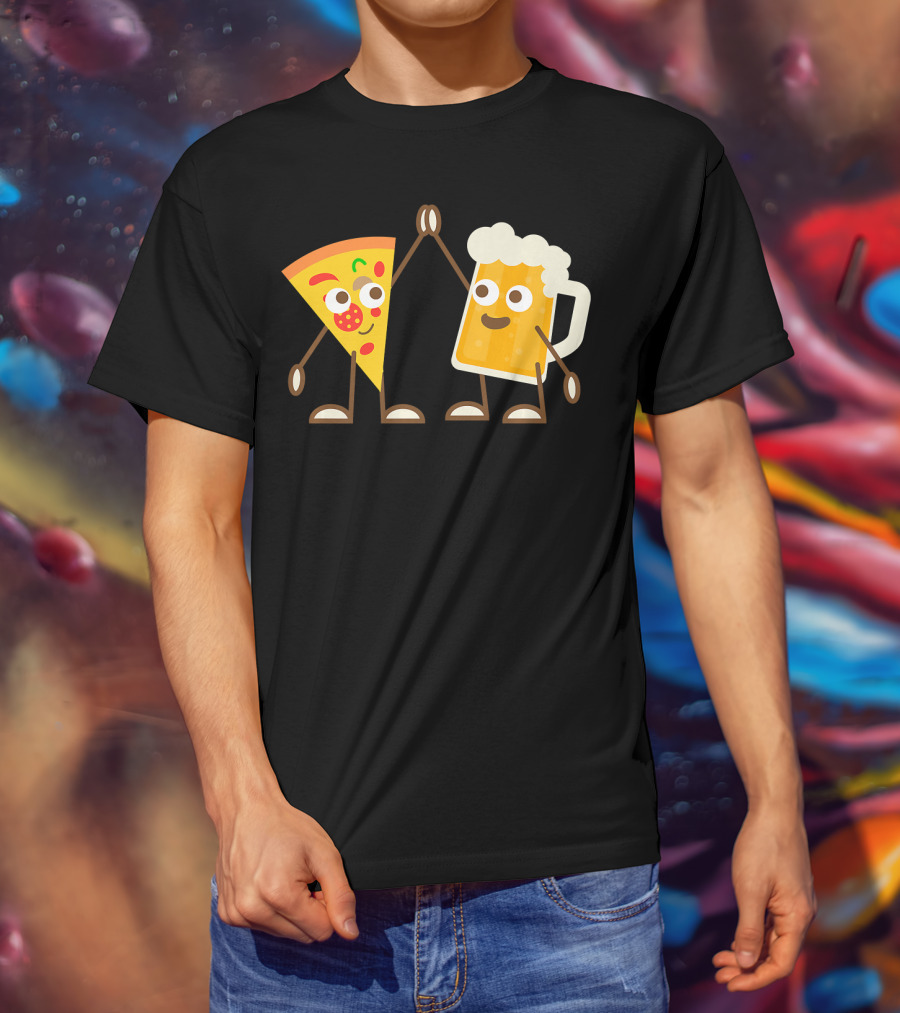 Pizza And Beer Slice High Five Fun T-Shirt