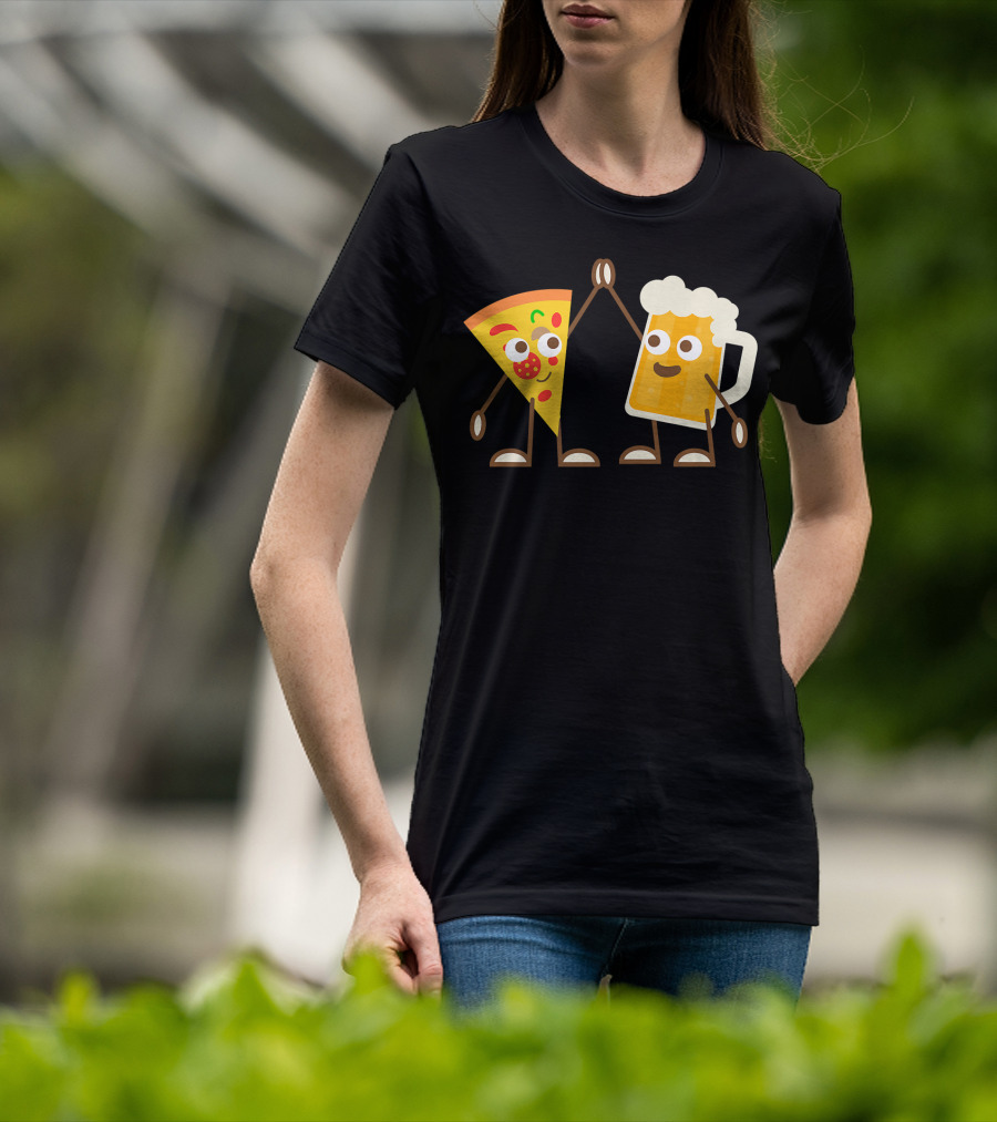 Pizza And Beer Slice High Five Fun T-Shirt
