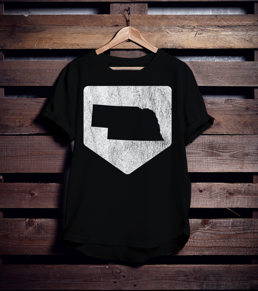 Cool Nebraska Baseball Home Plate State Outline T-Shirt