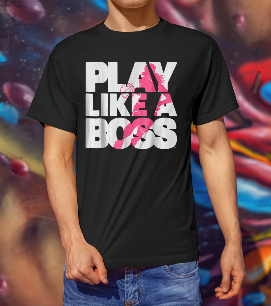 PLAY LIKE A BOSS Basketball Silhouette Pink Highlights T-Shirt
