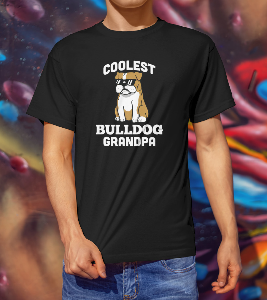 Coolest Bulldog Grandpa Funny English Dog T-Shirt