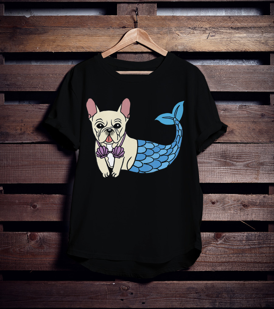 Cream French Bulldog Mermaid With Shell Bra Funny Do T-Shirt