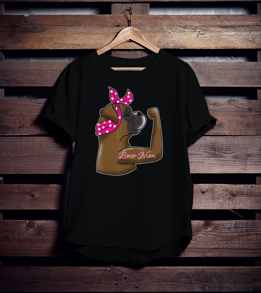 Boxer Mom Cute Dog Mot With Polka Dot Bandana T-Shirt