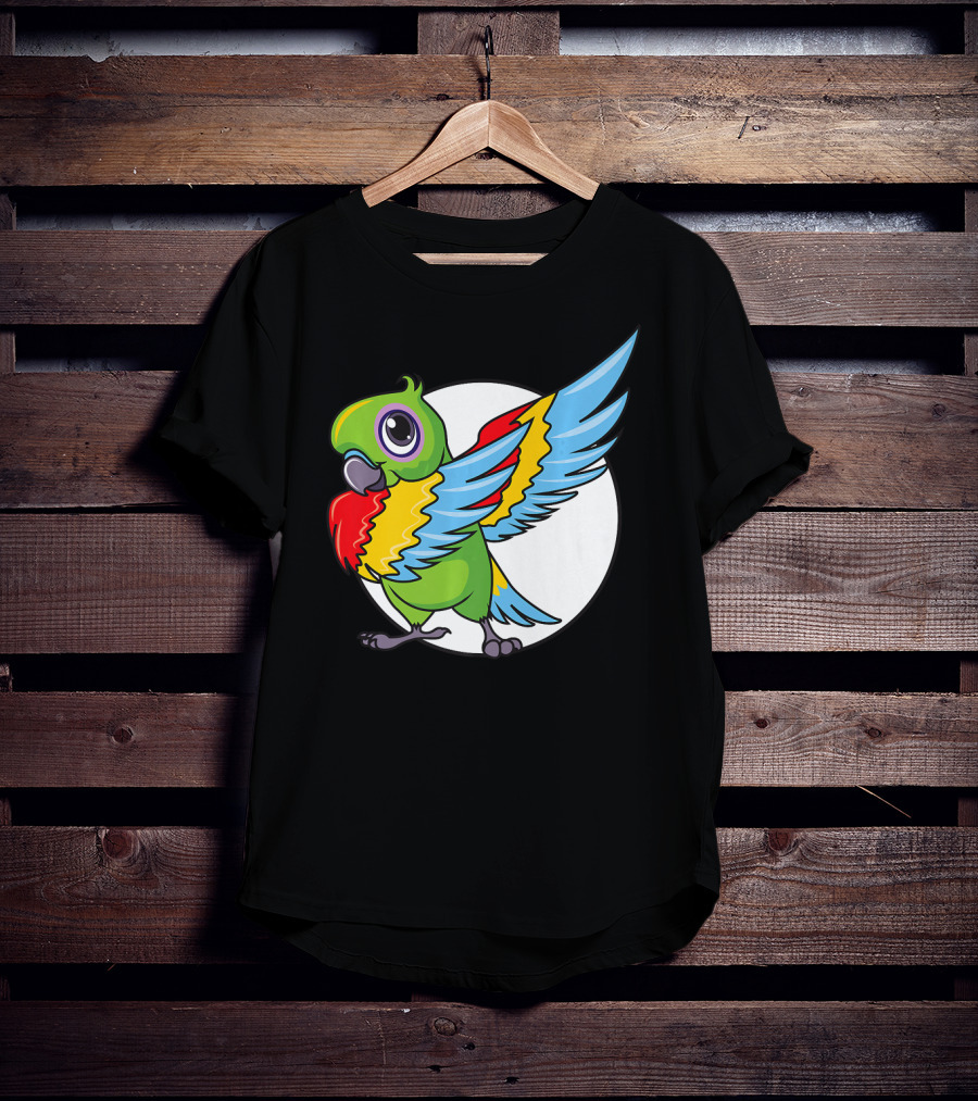 Cute Dabbing Great Green Macaw Parrot Colorful Wings T-Shirt