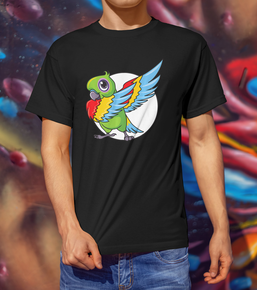 Cute Dabbing Great Green Macaw Parrot Colorful Wings T-Shirt