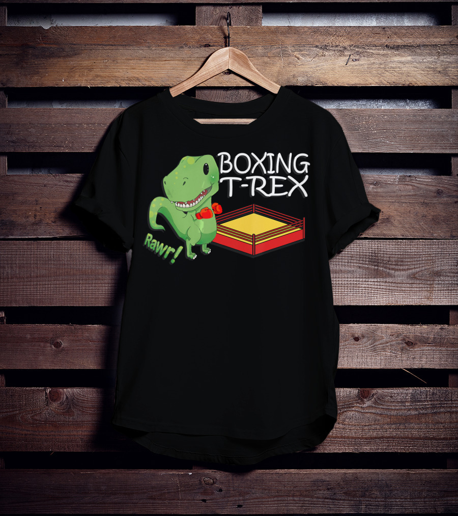 Boxing T-Rex Rawr Dinosaur With Gloves In Ring T-Shirt