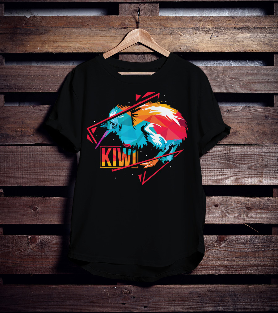 Cute Kiwi Bird New Zealand Colorful Geometric T-Shirt