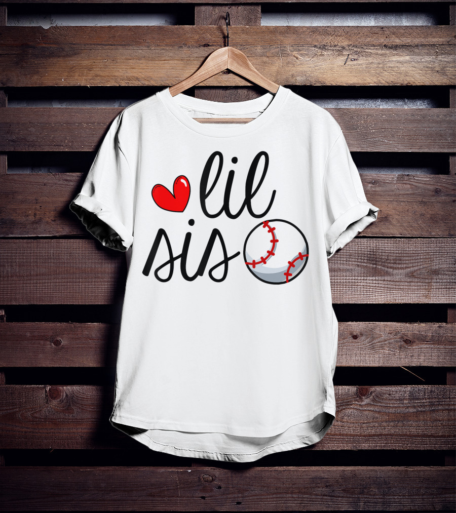 Lil Sis Heart Baseball Sports Playful T-Shirt