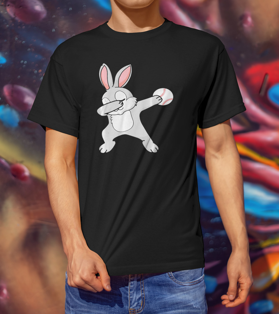 Dabbing Bunny With Baseball Easter Day T-Shirt