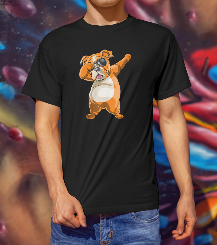 Dabbing English Bulldog Dog Dab With Sunglasses T-Shirt