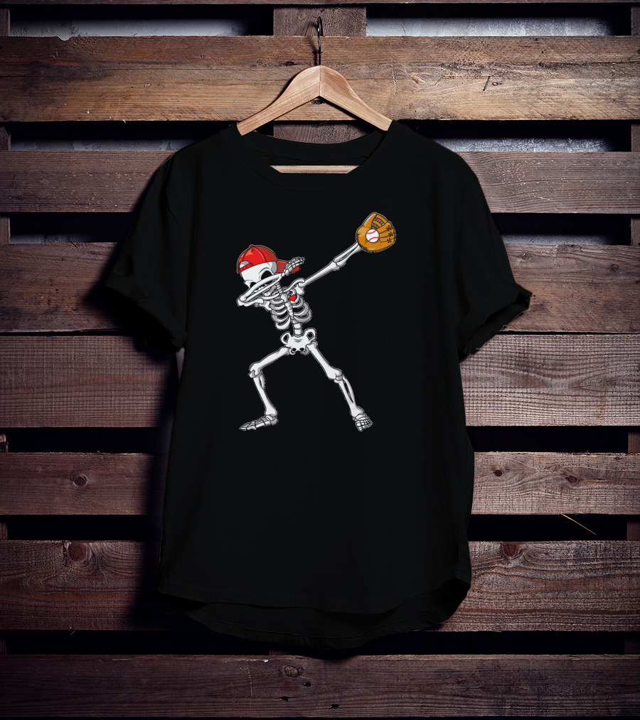Dabbing Skeleton Baseball Dab Hip With Catcher's Glove And Cap T-Shirt
