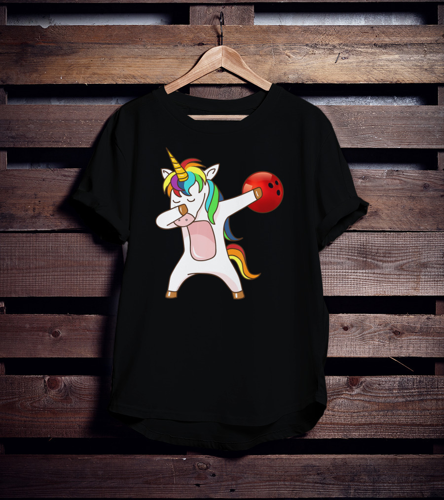 Dabbing Unicorn With Bowling Ball Rainbow Unico T-Shirt