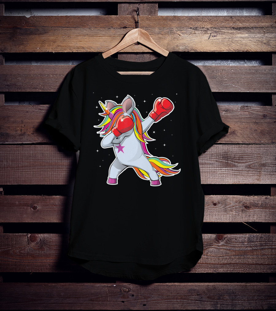 Dabbing Boxing Unicorn With Rainbow Mane And Red Gloves Girl Squad Rules T-Shirt