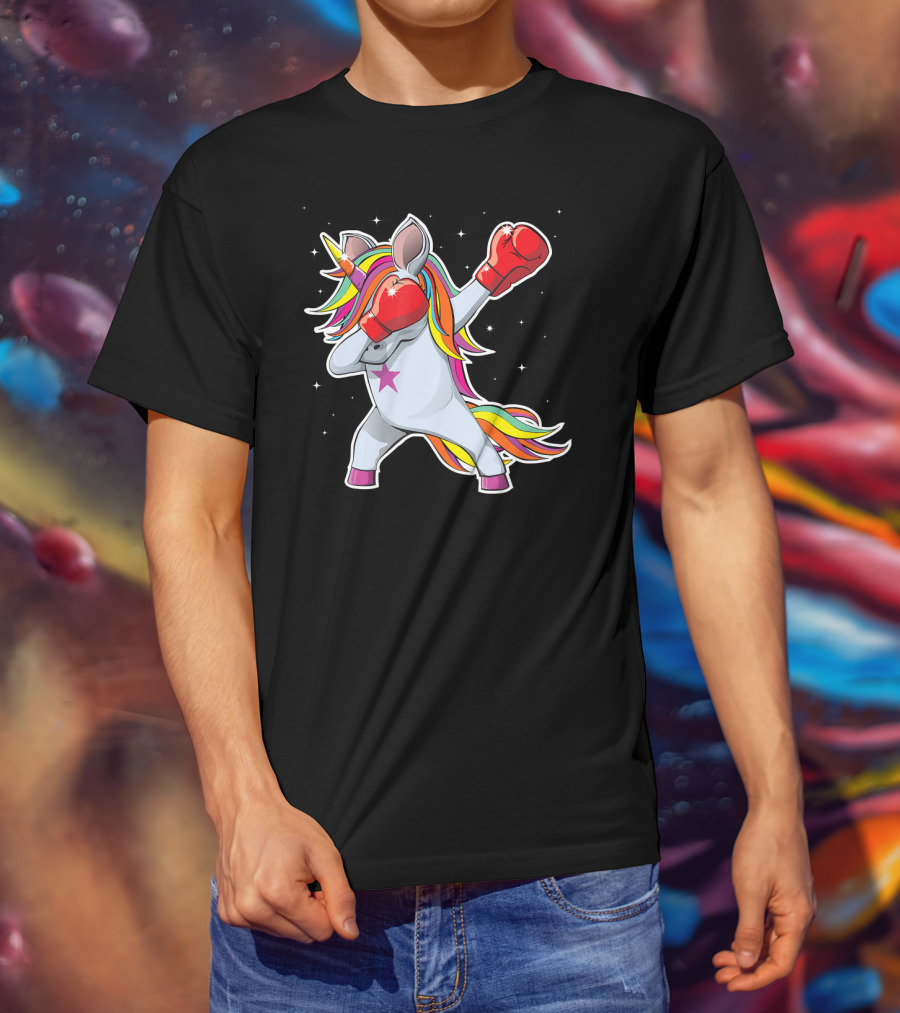 Dabbing Boxing Unicorn With Rainbow Mane And Red Gloves Girl Squad Rules T-Shirt