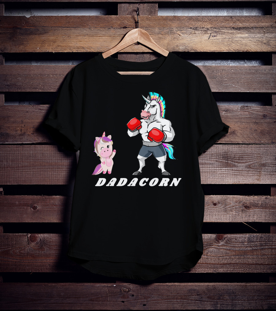 Dadacorn Boxing Unicorn Dad Baby With Muscle And Rainbow Mane T-Shirt