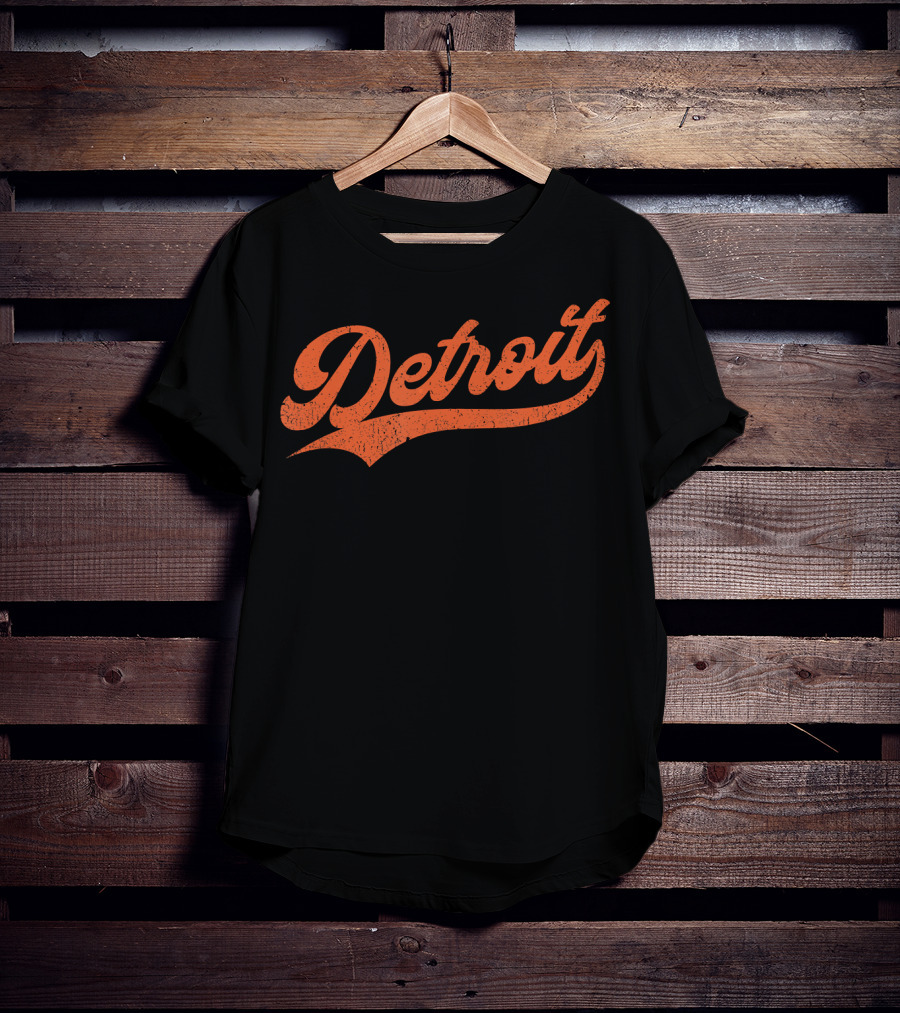 Detroit Vintage Baseball Script Logo Michigan Sports Retro T-Shirt