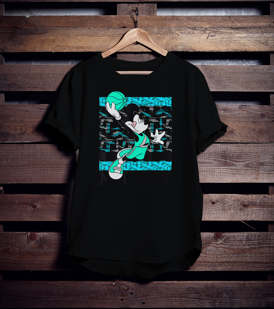 Mickey Mouse Basketball Slam Dunk Teal T-Shirt