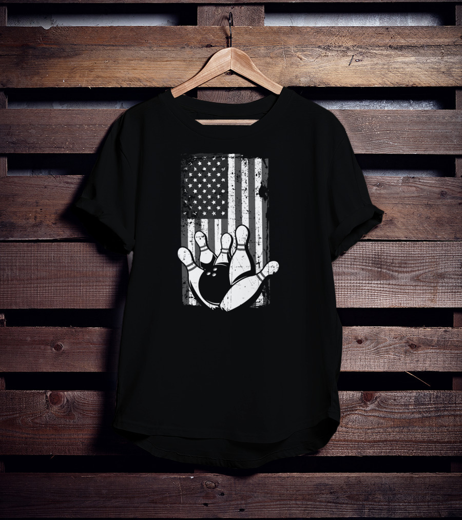 Distressed American Flag Bowling Spare Split Iconic T-Shirt
