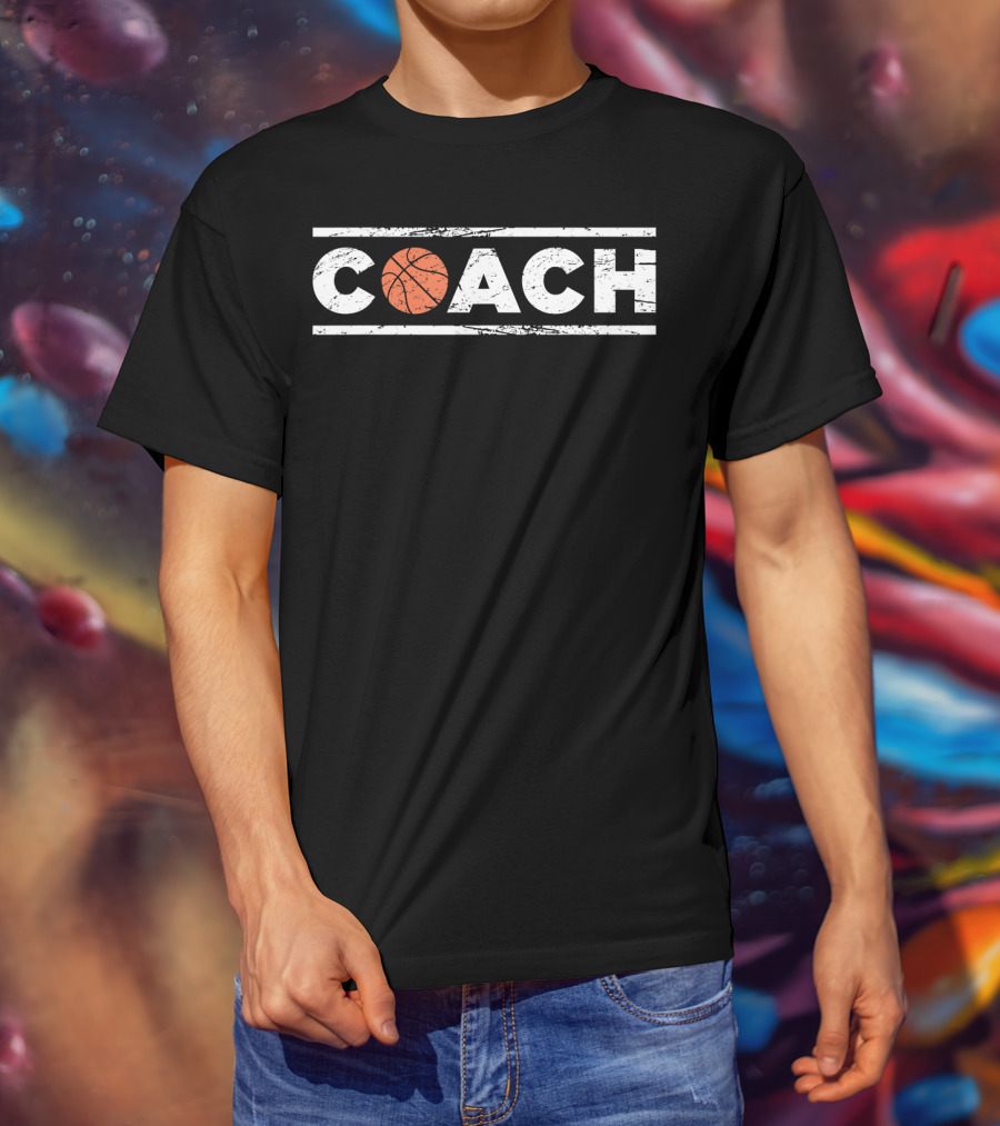 Distressed Basketball Coach Bold Lettering T-Shirt