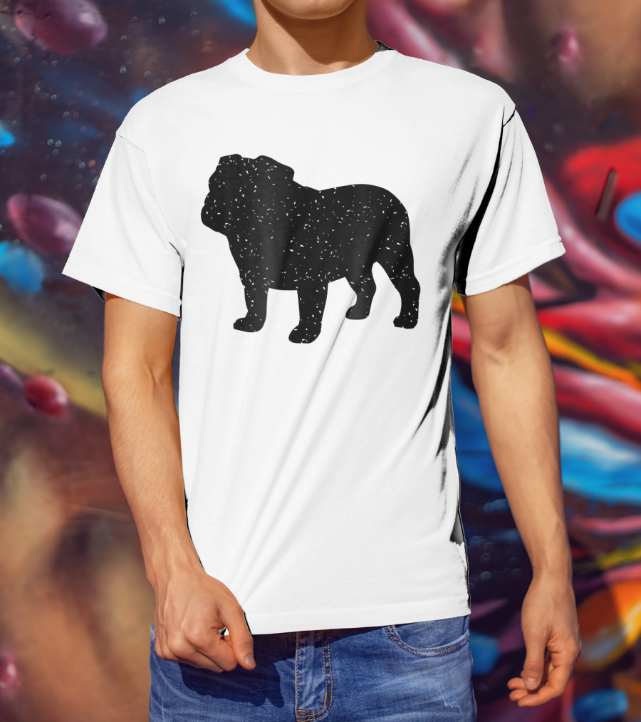 Distressed Black English Bulldog T-Shirt