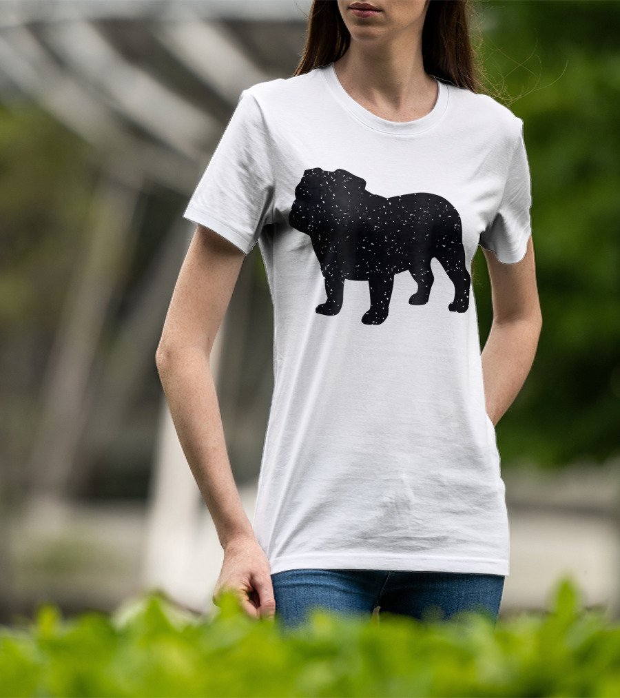 Distressed Black English Bulldog T-Shirt