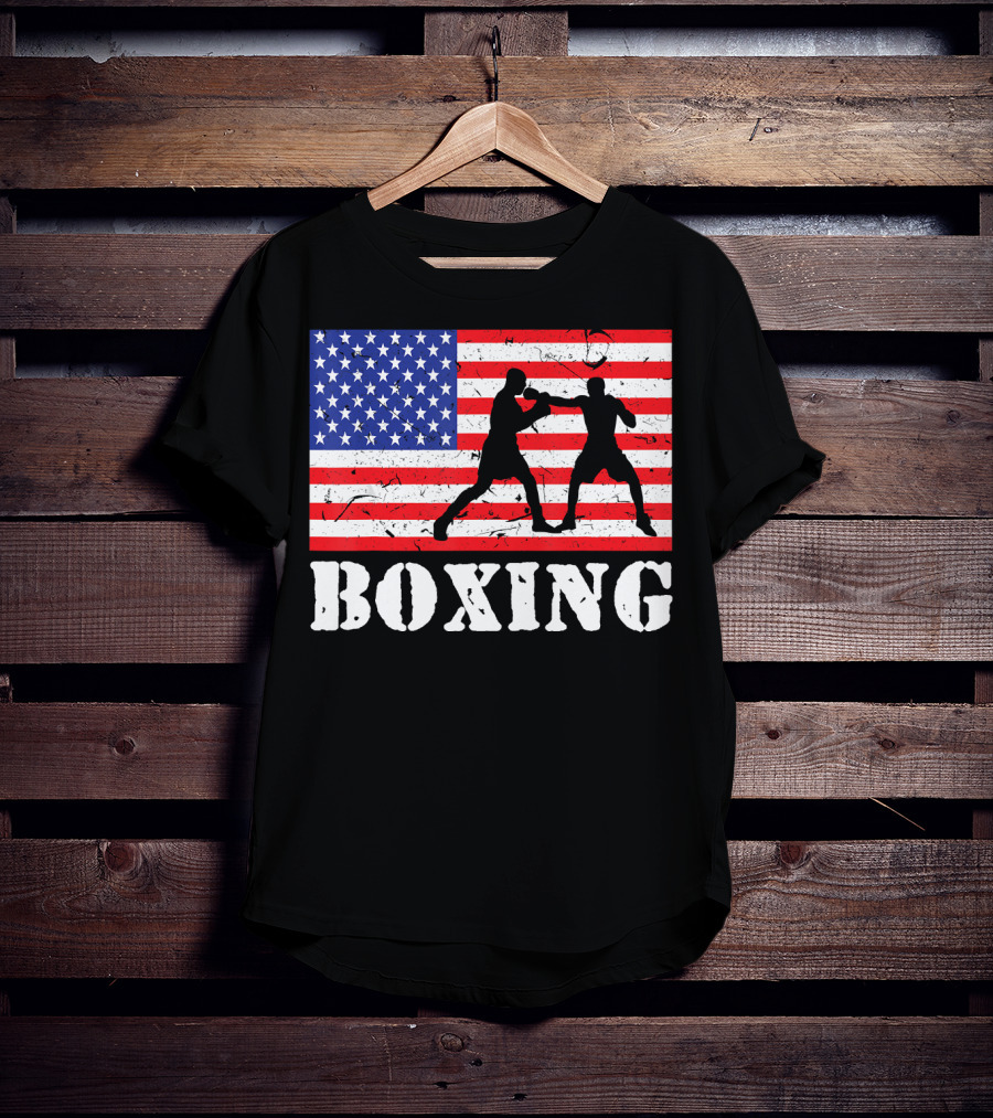 Distressed Boxing USA American Flag With Fighters T-Shirt