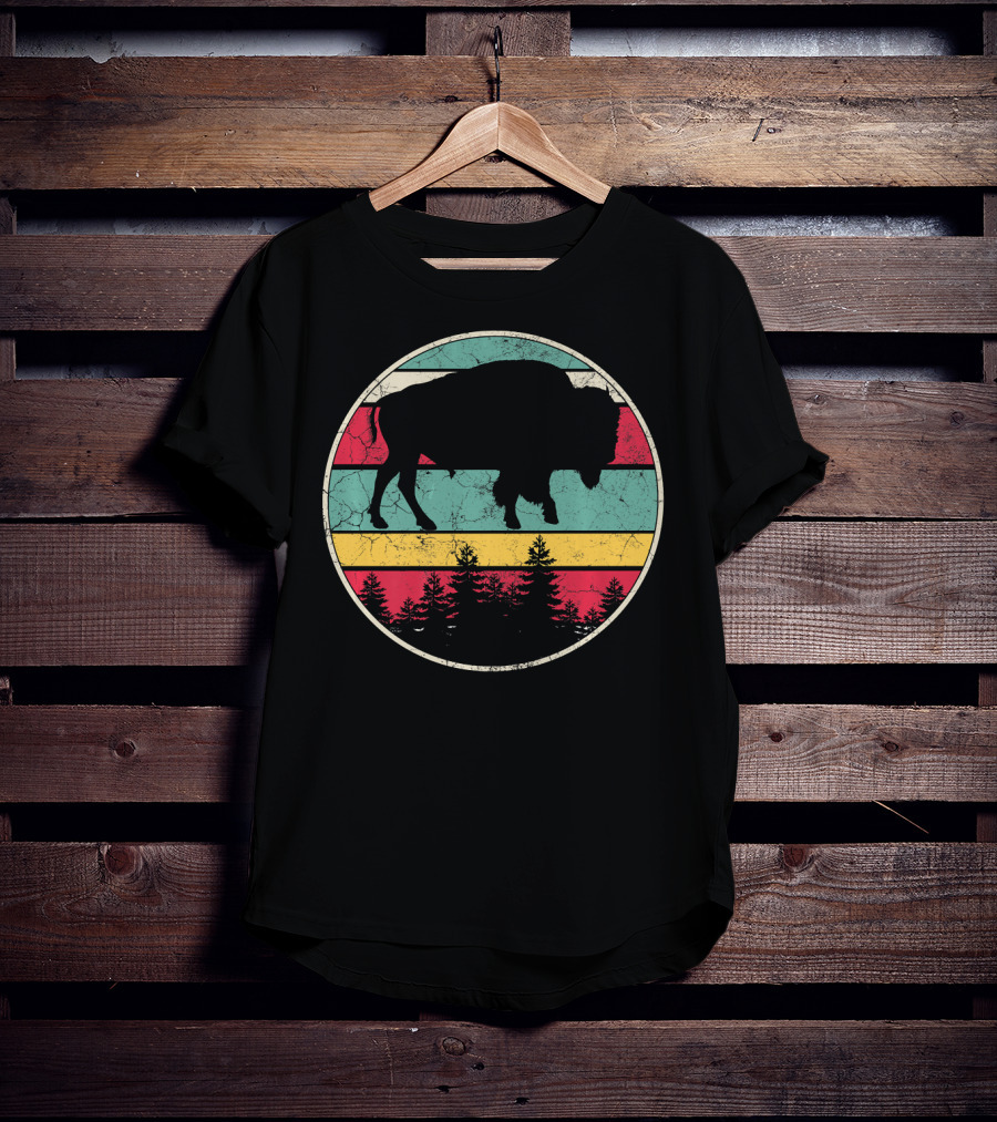 Buffalo Bison Distressed Vintage Forest T-Shirt