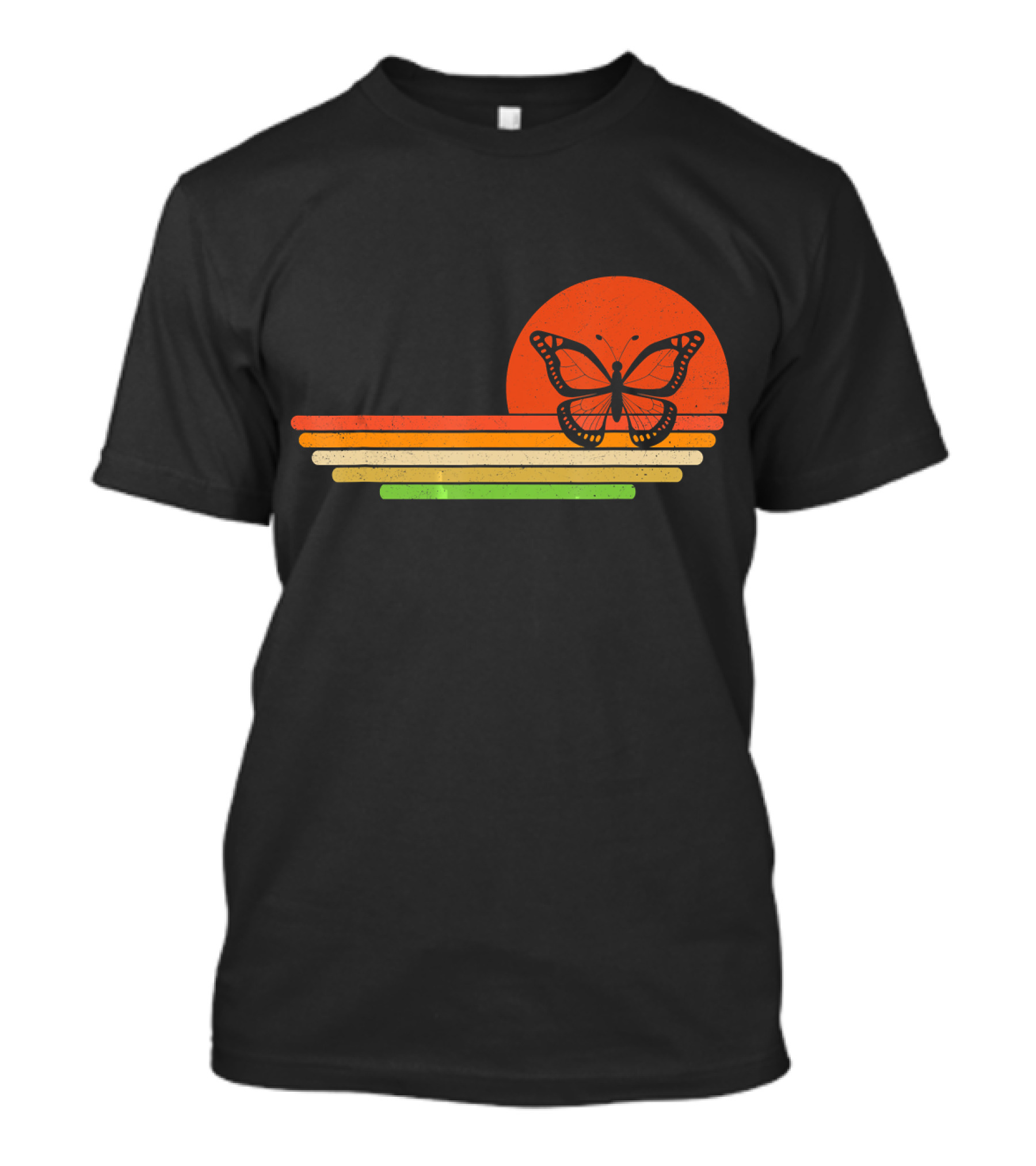 Distressed Butterfly Retro Sunset Stripes T-Shirt