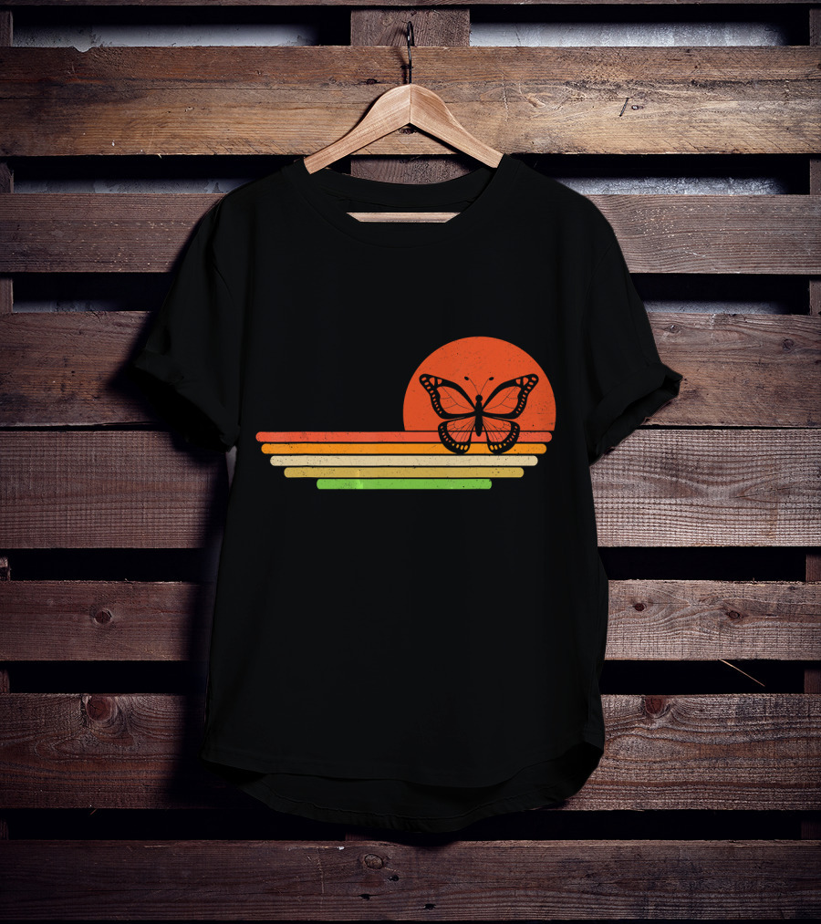 Distressed Butterfly Retro Sunset Stripes T-Shirt