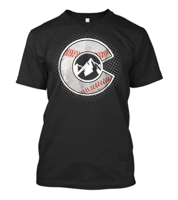 Distressed Colorado Baseball C With Mountain And Stitching T-Shirt