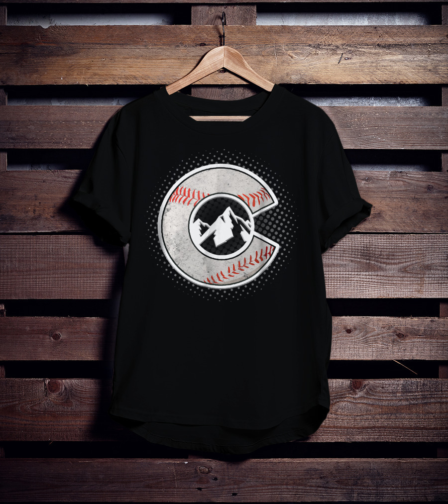 Distressed Colorado Baseball C With Mountain And Stitching T-Shirt