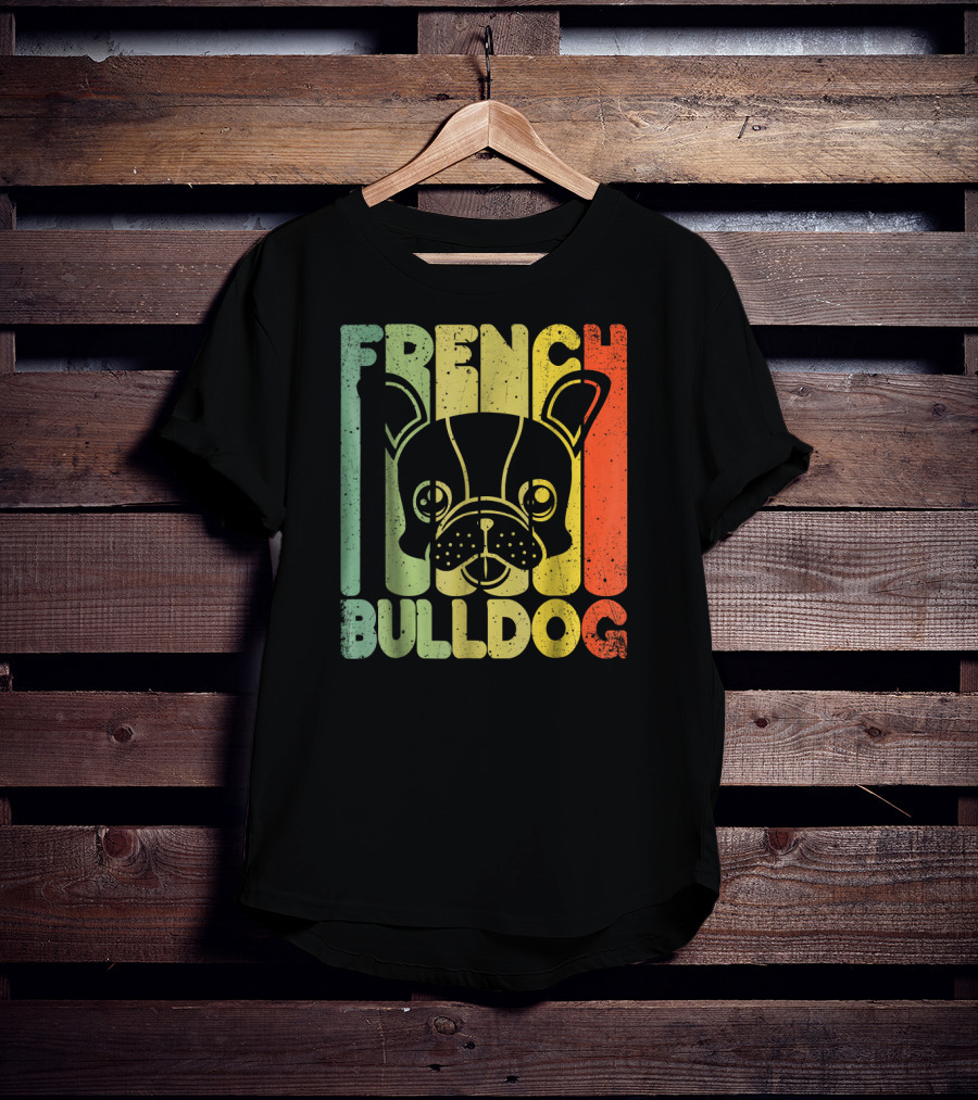 Distressed French Bulldog Vintage Rainbow Stripes T-Shirt