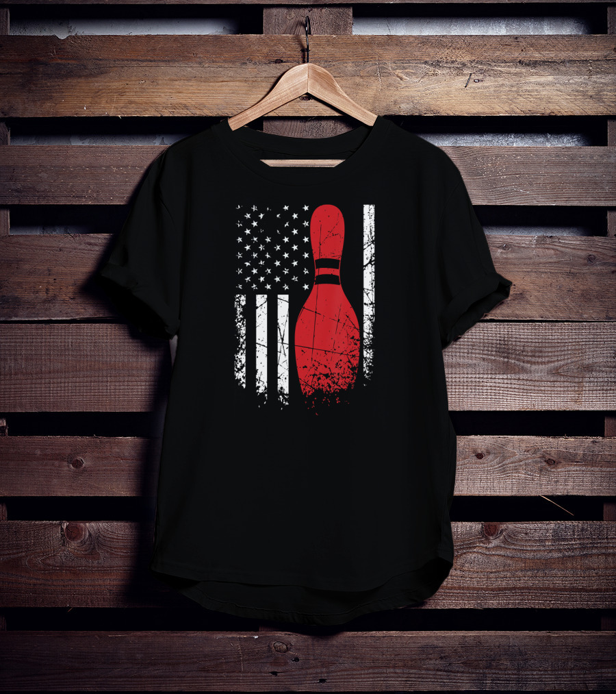 Distressed Patriotic Flag With Bowling Pin T-Shirt