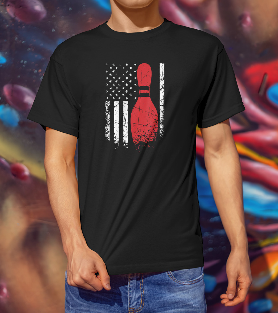 Distressed Patriotic Flag With Bowling Pin T-Shirt