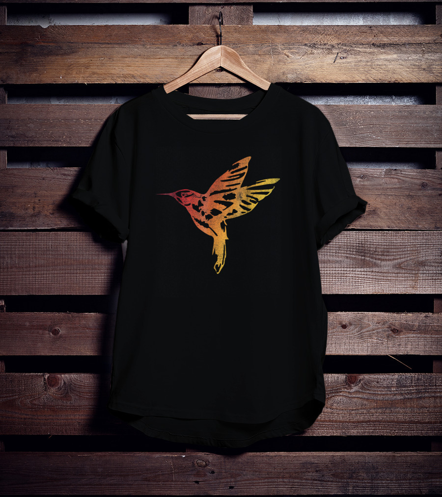 Distressed Colorful Hummingbird Flying T-Shirt